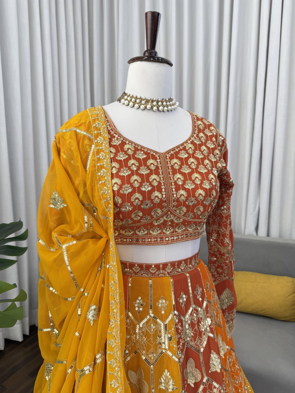 Prazu Fashion Orange Georgette Thread Sequence Wedding Lehenga Choli | Grocsy