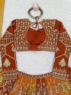 Prazu Fashion Orange Georgette Thread Sequence Wedding Lehenga Choli | Grocsy