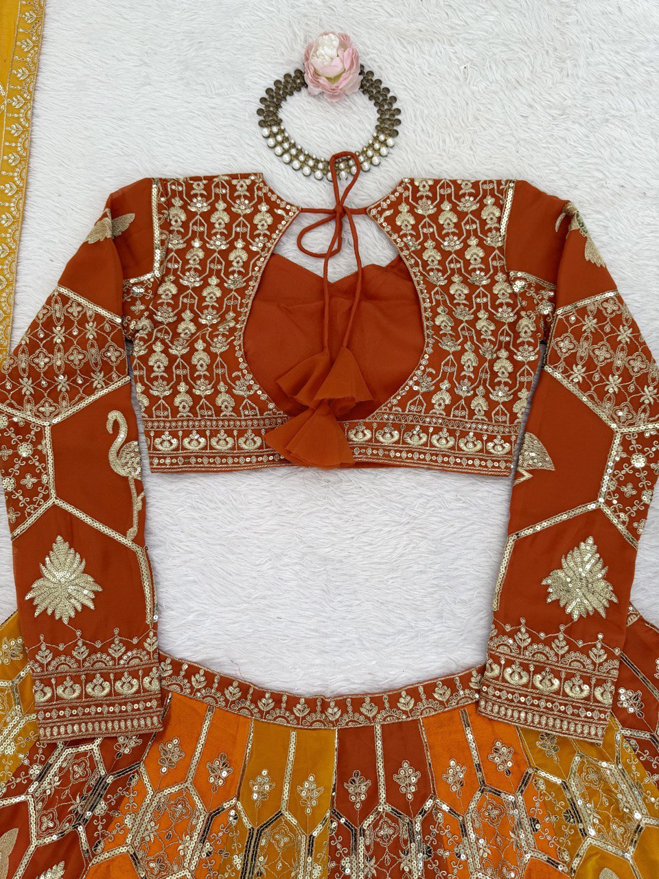 Prazu Fashion Orange Georgette Thread Sequence Wedding Lehenga Choli | Grocsy