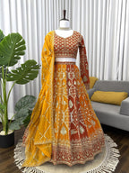 Prazu Fashion Orange Georgette Thread Sequence Wedding Lehenga Choli | Grocsy