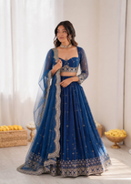 Prazu Fashion Royal Blue Net Thread With Sequence Designer Lehenga | Grocsy