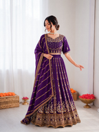 Prazu Fashion Violet Vichitra Silk Thread With Sequence Designer Lehenga | Grocsy