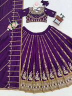 Prazu Fashion Violet Vichitra Silk Thread With Sequence Designer Lehenga | Grocsy