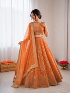 Prazu Fashion Orange Georgette Thread With Sequence Designer Lehenga | Grocsy