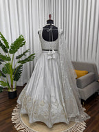 Prazu Fashion Light Grey Jatan Silk Thread With Sequence Designer Lehenga | Grocsy