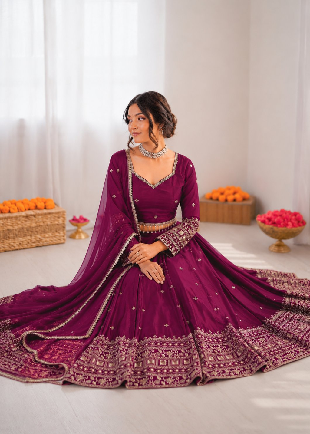 Prazu Fashion Purple Jatan Silk Thread With Sequence Designer Lehenga | Grocsy