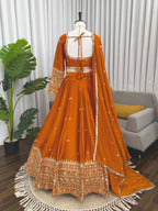 Prazu Fashion Orange Jatan Silk Thread With Sequence Designer Lehenga | Grocsy