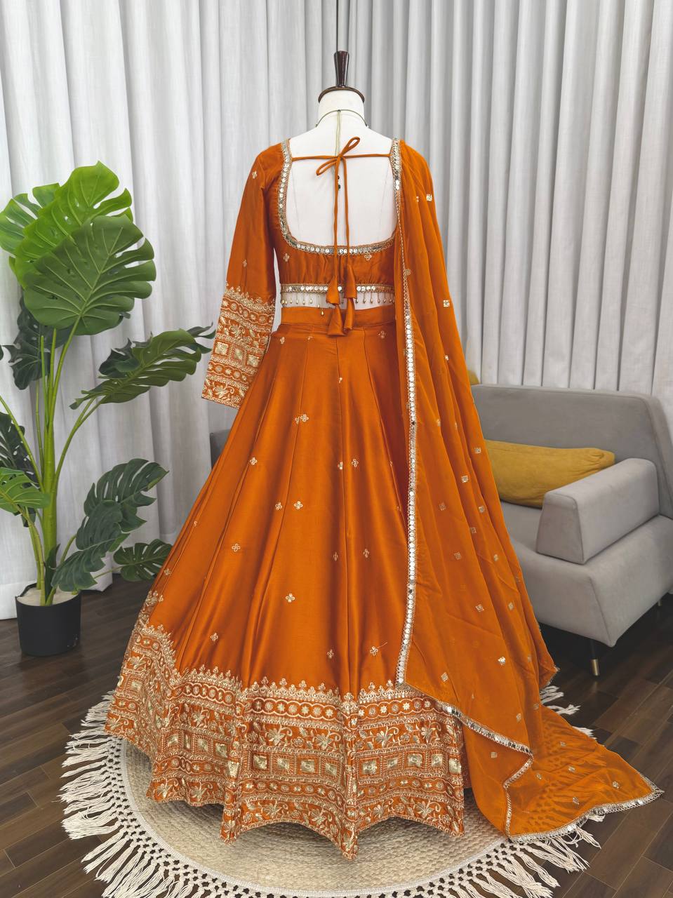 Prazu Fashion Orange Jatan Silk Thread With Sequence Designer Lehenga | Grocsy
