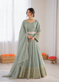Prazu Fashion Sea Green Jatan Silk Thread With Sequence Designer Lehenga | Grocsy