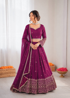 Prazu Fashion Purple Jatan Silk Thread With Sequence Designer Lehenga | Grocsy