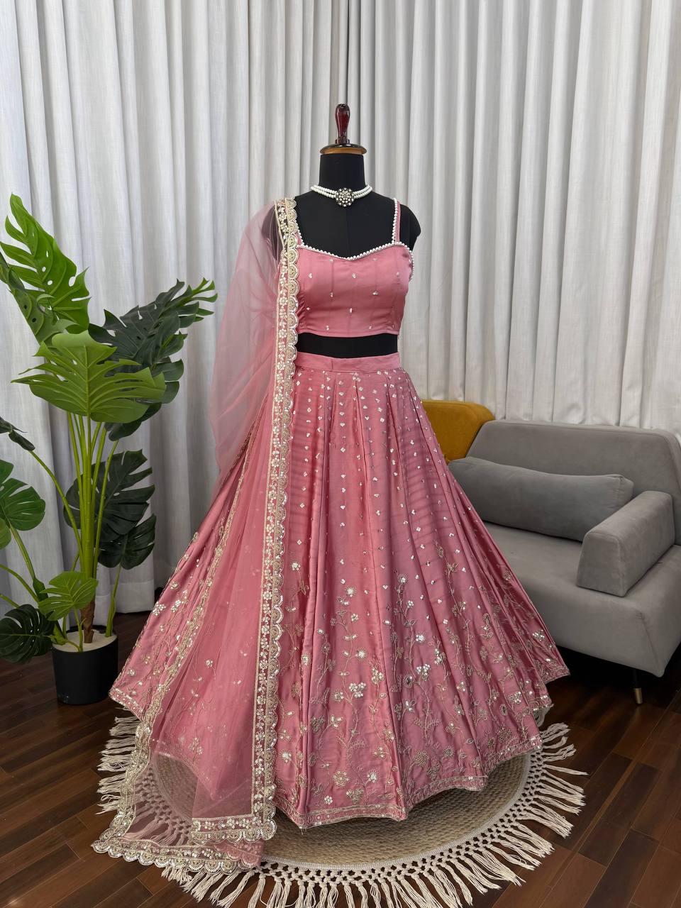 Prazu Fashion Onion Pink Jatan Silk Coding With Sequence Designer Lehenga | Grocsy