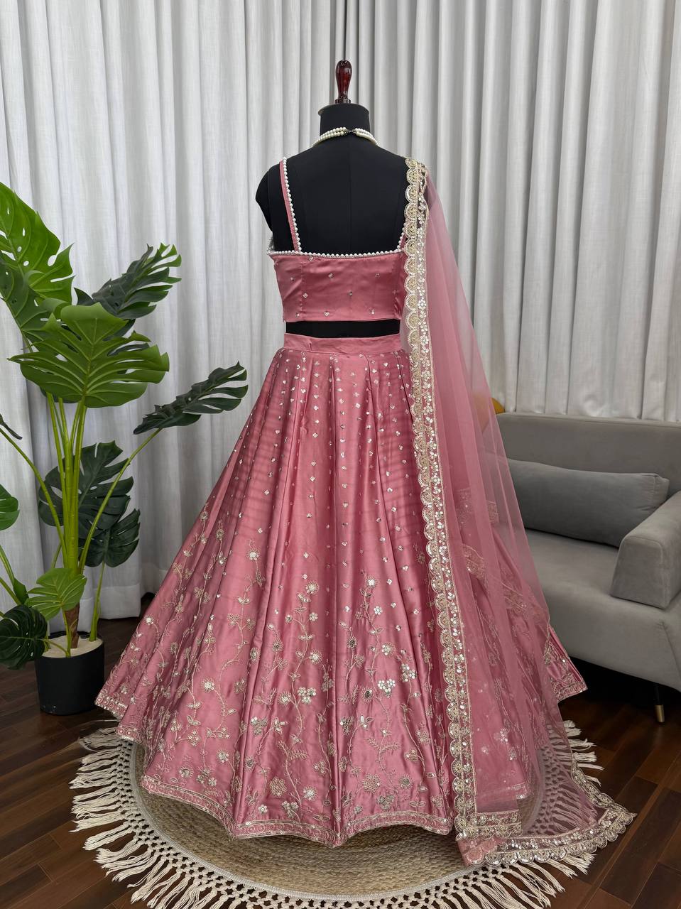 Prazu Fashion Onion Pink Jatan Silk Coding With Sequence Designer Lehenga | Grocsy