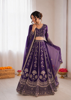 Prazu Fashion Royal Purple Georgette Thread With Sequence Designer Lehenga | Grocsy