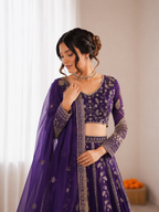 Prazu Fashion Royal Purple Georgette Thread With Sequence Designer Lehenga | Grocsy