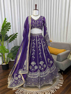 Prazu Fashion Royal Purple Georgette Thread With Sequence Designer Lehenga | Grocsy