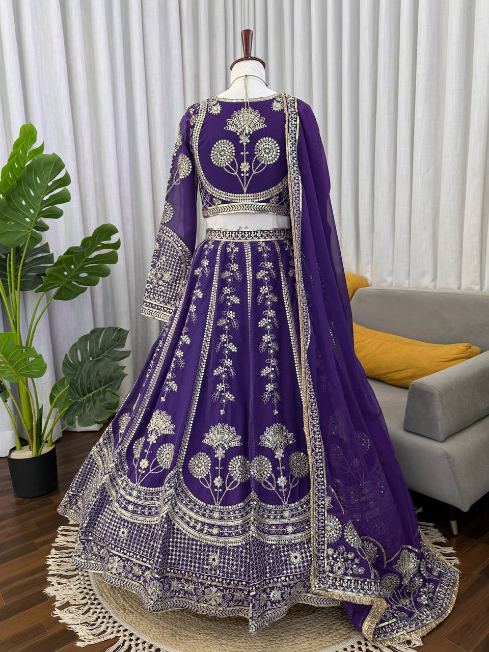 Prazu Fashion Royal Purple Georgette Thread With Sequence Designer Lehenga | Grocsy
