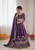 Prazu Fashion Royal Purple Georgette Thread With Sequence Designer Lehenga | Grocsy