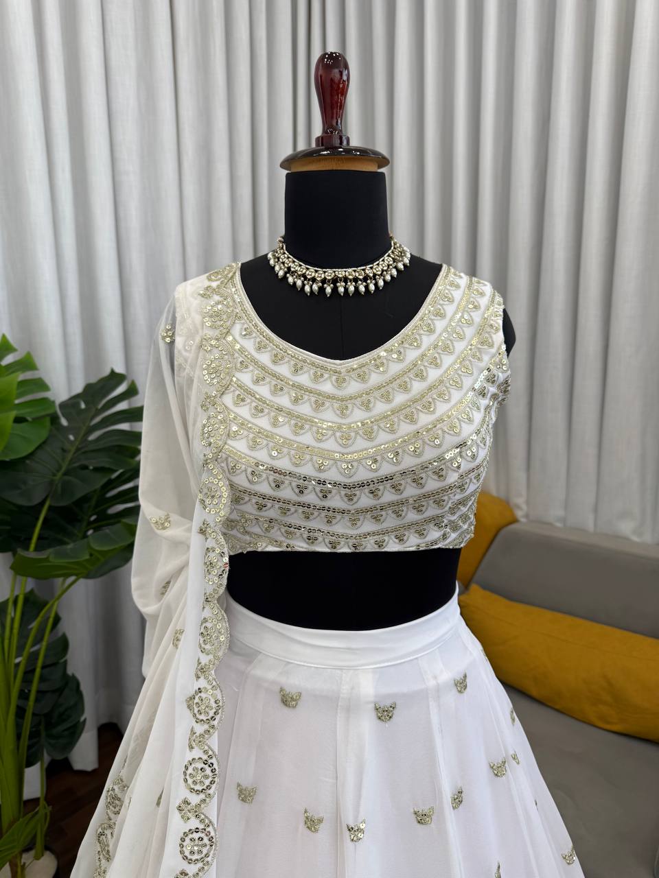 Prazu Fashion Off White Georgette Thread With Sequence Designer Lehenga | Grocsy