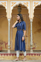 Juniper Women's Navy Rayon Staple Printed A-Line Dress | Grocsy