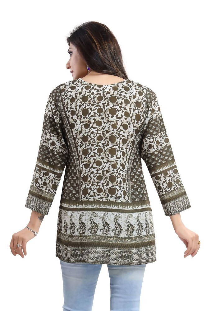Snehal Creations Admirable Mehendi Green Summer Cool Printed Tunic | Grocsy
