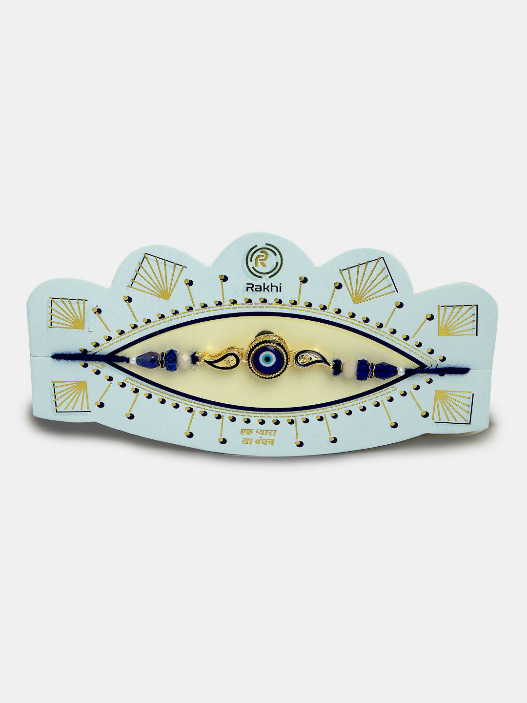 NVR Women & Men Set of 2 Blue Evil Eye Beaded Bhaiya Bhabhi Rakhi With Roli Chawal & Chocolate | Grocsy