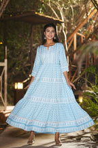 Juniper Women Blue Rayon Printed Tiered Dress | Grocsy
