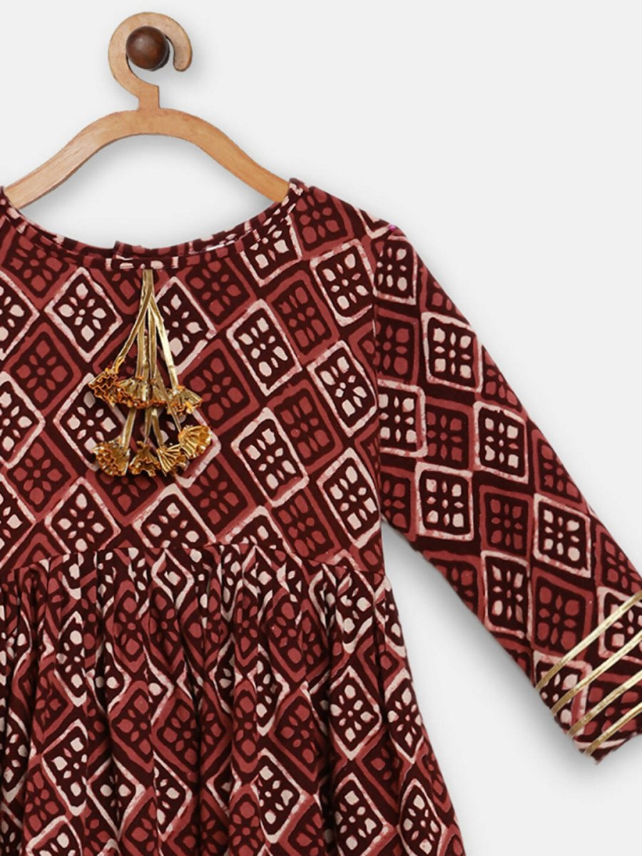 Ahalyaa Maroon Rayon Printed Kurta Palazzo Sets for Kids For Girls | Grocsy
