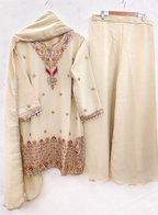 Teeya Creation Designer Beige Festive Palazzo Suit Set with Heavy Embroidery | Grocsy