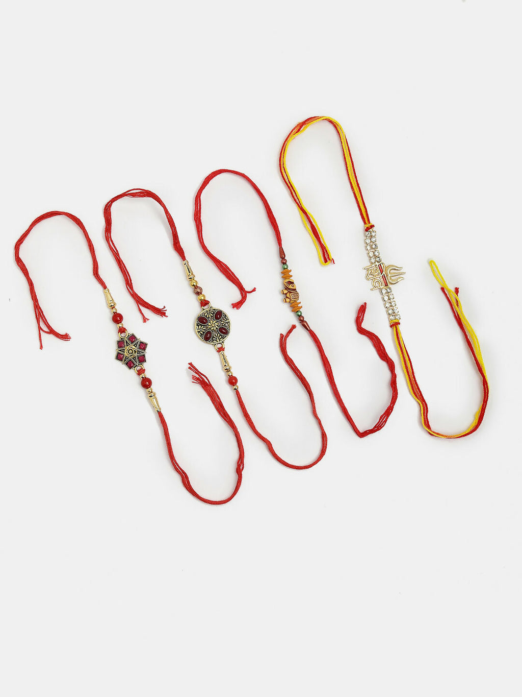 NVR Men Set of 4 Multicolor Stone-Studded Rakhi With Roli Chawal | Grocsy