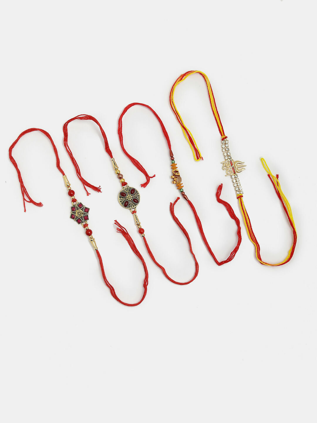 NVR Men Set of 4 Multicolor Stone-Studded Rakhi With Roli Chawal | Grocsy