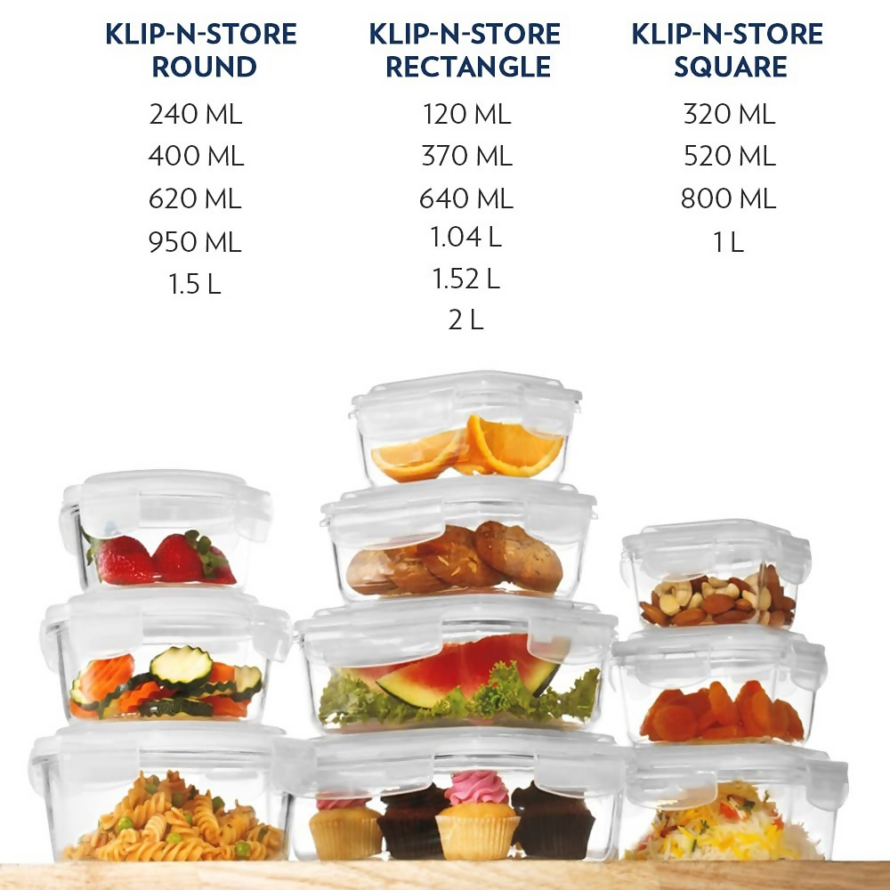 Borosil Klip N Store Glass Storage Containers - Set of 2 | Grocsy
