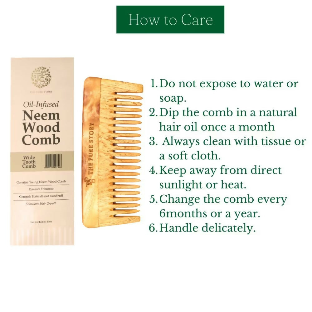 The Pure Story Oil Infused Neem Wood Wide Tooth Comb | Grocsy