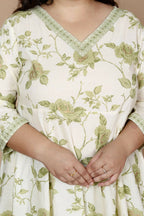 Miravan Women's Plus Size Green Printed Pure Cotton Kurta With Palazzo | Grocsy