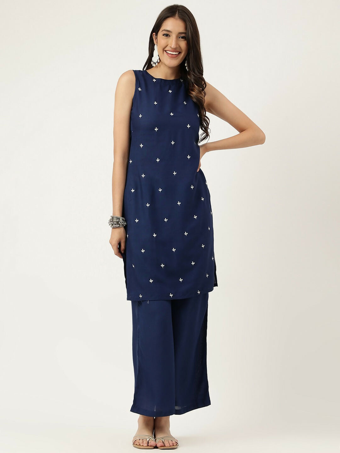 Joban Fashion Navy Blue Rayon and Embroidered Work Straight Kurta Bottom Set | Grocsy