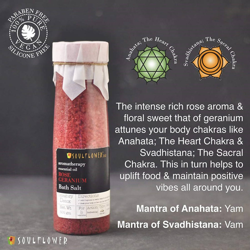Soulflower Aromatherapy Essential Oil Rose Geranium Bath Salt | Grocsy