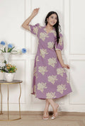 Miravan Womens Lavender Floral Printed A-Line Maxi Dress | Grocsy
