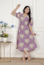 Miravan Womens Lavender Floral Printed A-Line Maxi Dress | Grocsy