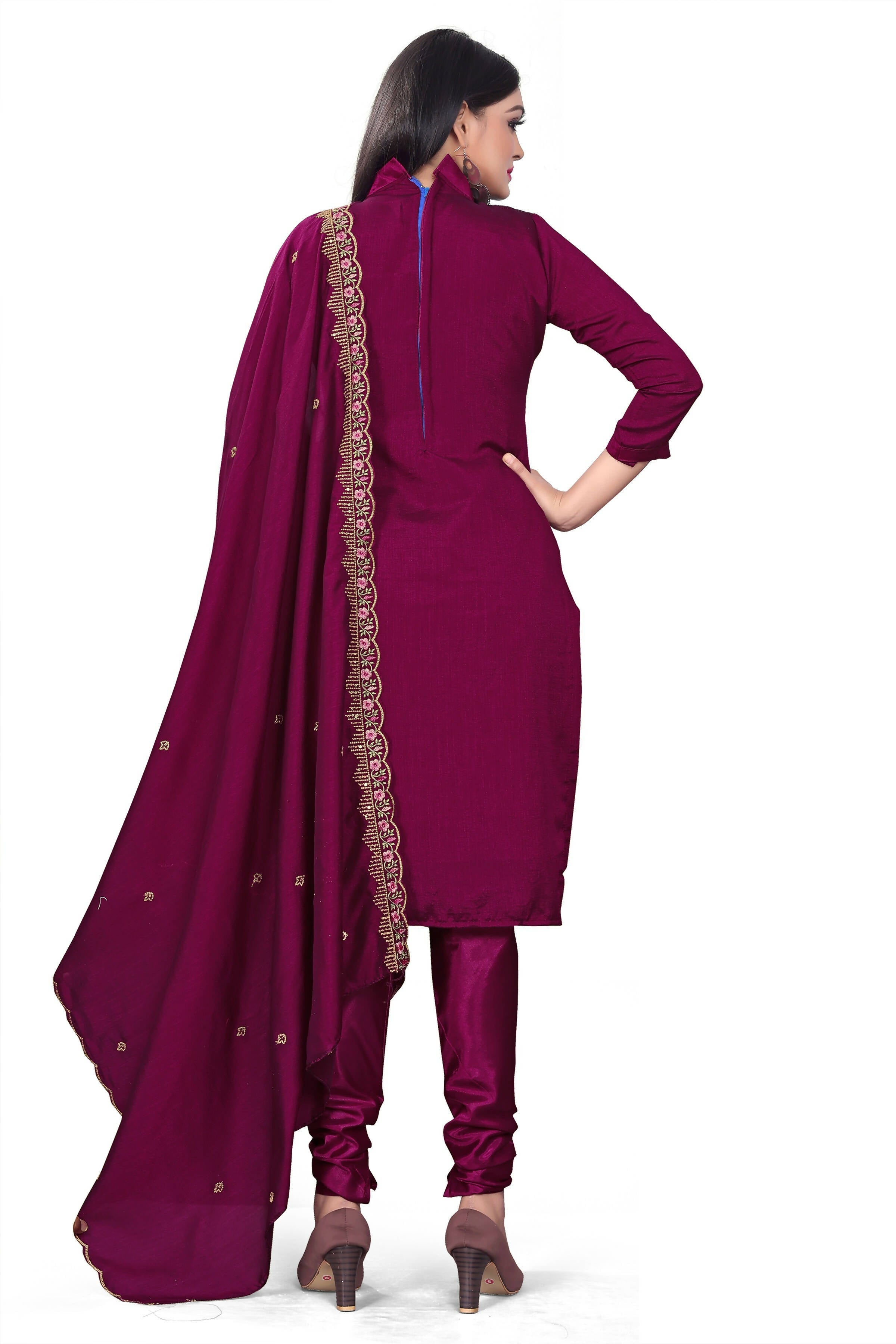 Purple Silk Embroidered with Sequins work Unstitched Dress Material - Tanvi | Grocsy
