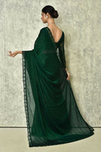 Dark Green Silk Solid Saree With Blouse Piece - Purvi | Grocsy