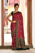 Joban Fashion Hot Pink Crepe Chiffon Pure Handloom Banarasi Silk Saree | Grocsy