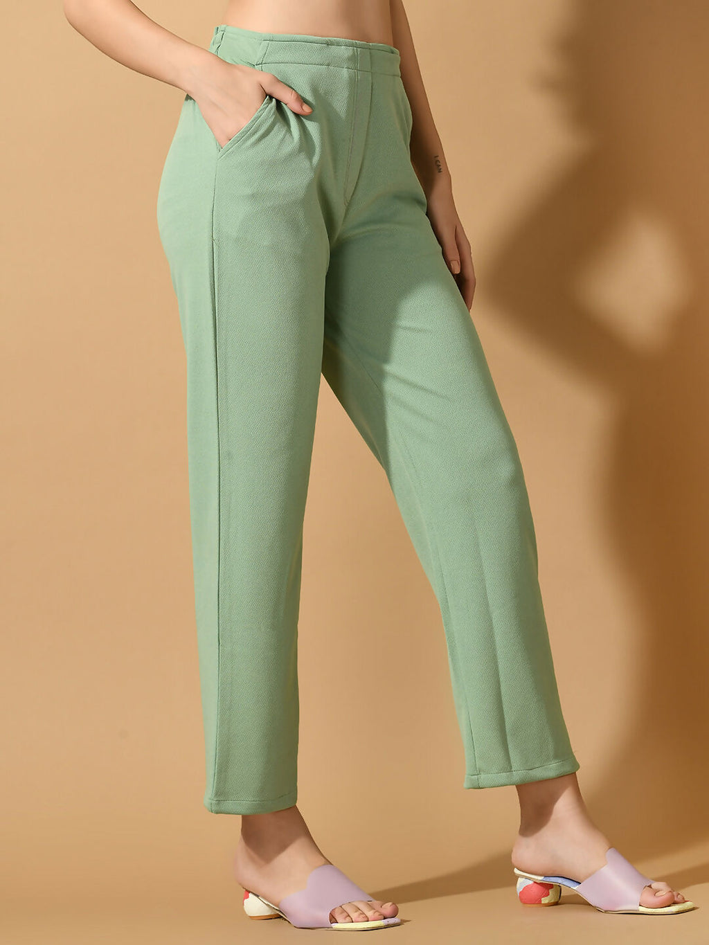 Myshka Women's Green Straight Fit Party Trouser | Grocsy