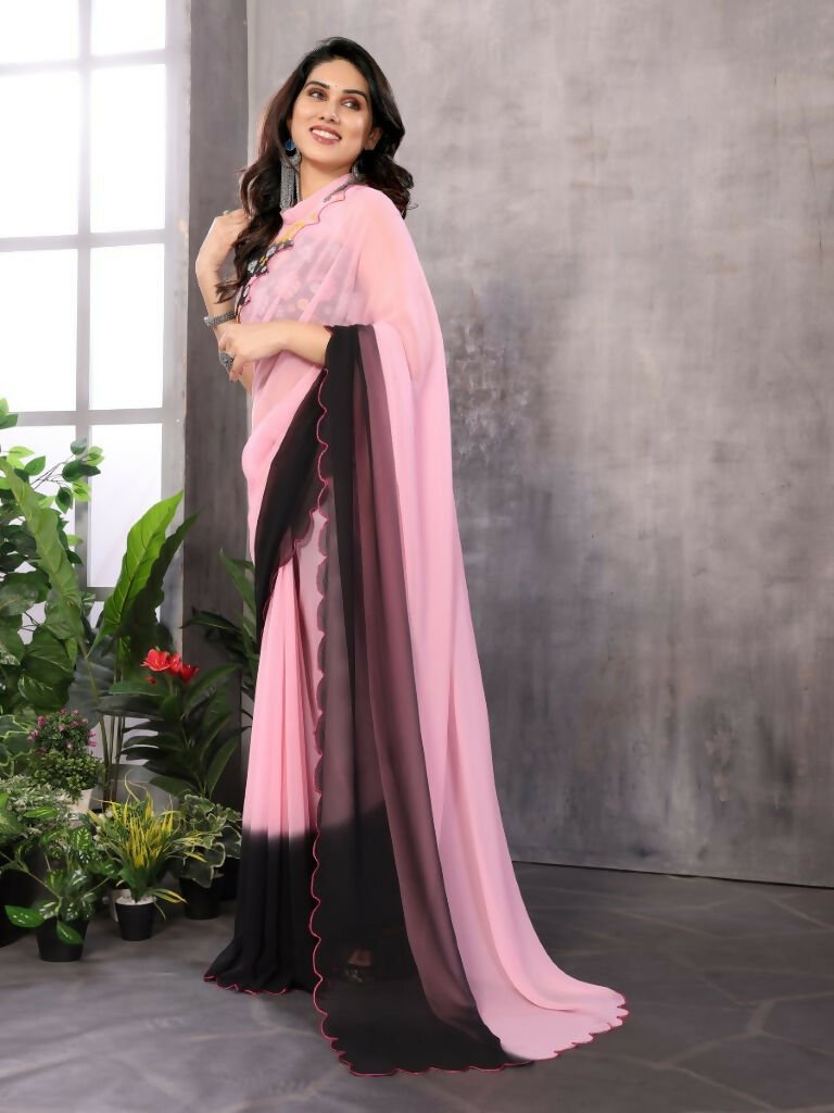 Aafreen Partywear Designer Baby pink Georgette Fancy Saree | Grocsy