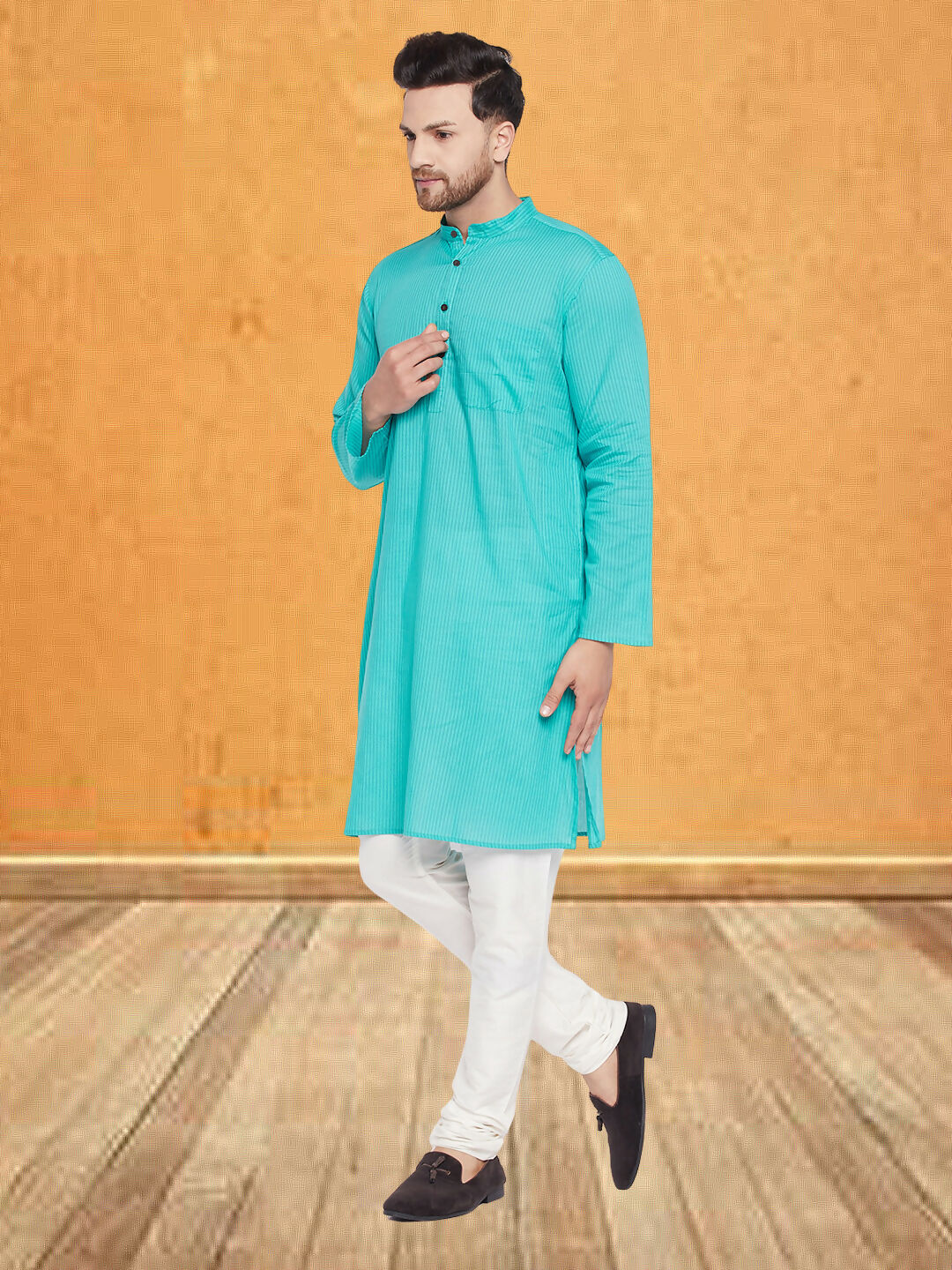 Even Apparels Men's Pure Cotton Green Kurta | Grocsy