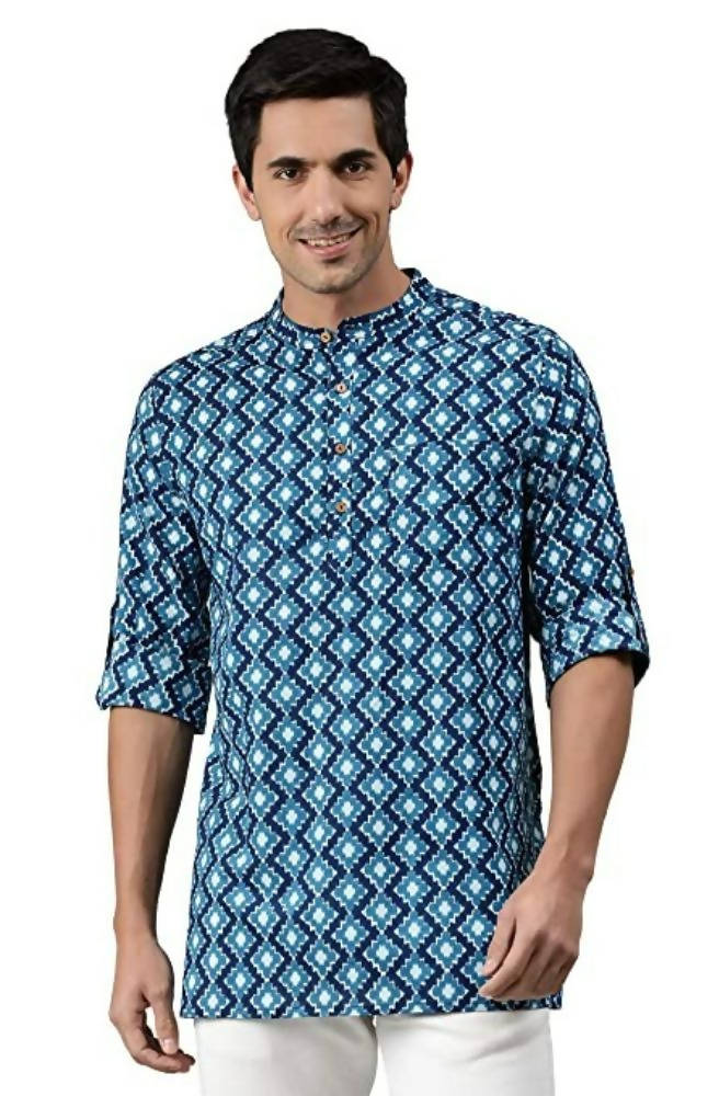 Janasya Men's Blue Cotton Kurta | Grocsy