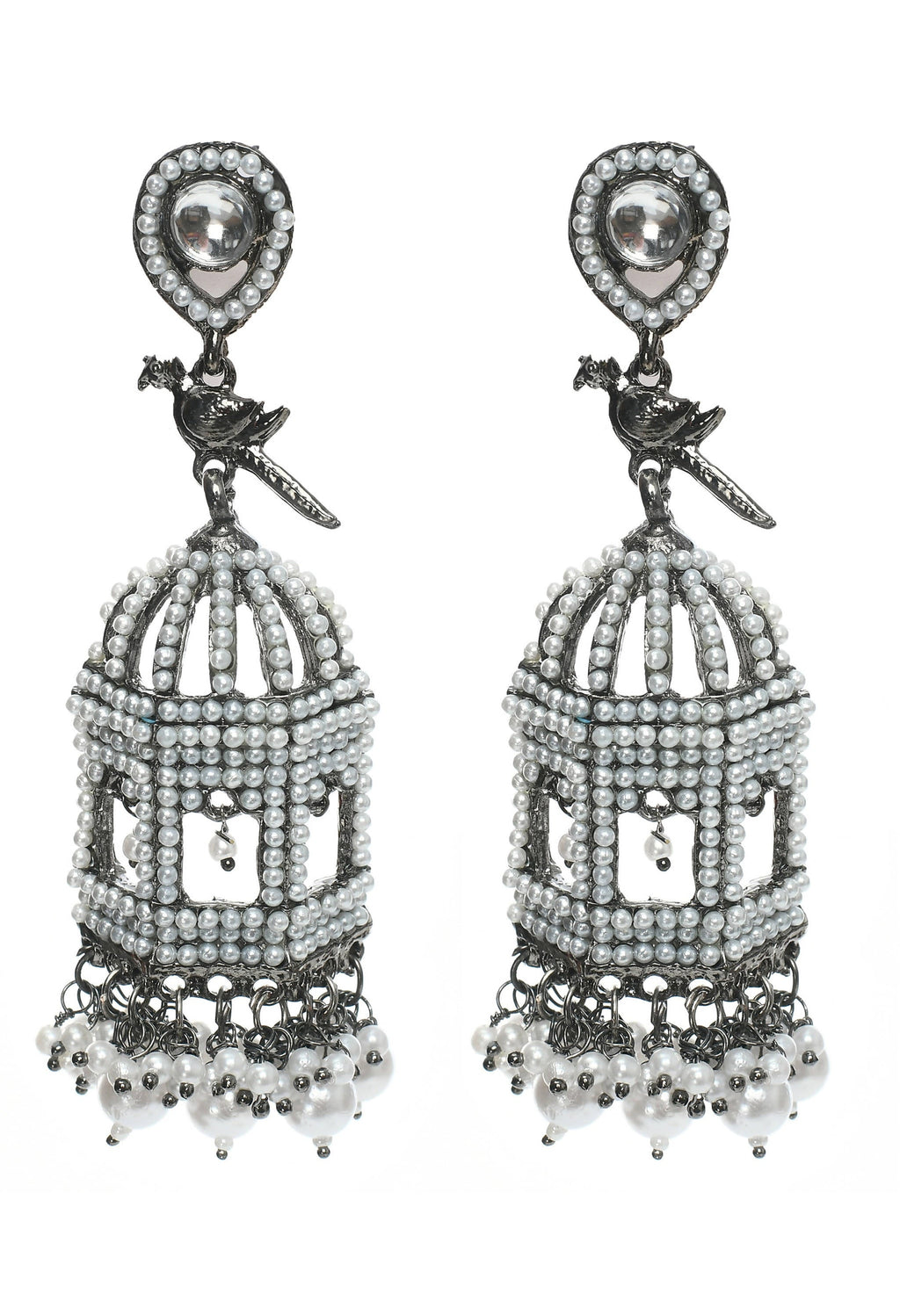 Mominos Fashion Johar Kamal Silver Color Bird Nest Earrings With Pearls