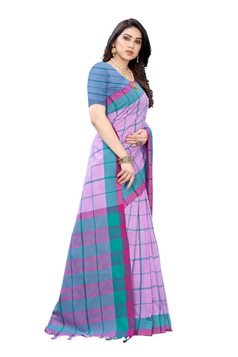 Vamika Lavendar Cotton Silk Weaving Saree (Google Lavender) | Grocsy