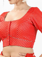 Joban Fashion Red Brocade Padded Blouse With Round Neck Elbow Sleeves | Grocsy