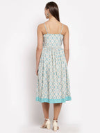 Myshka Women's Multi Crepe Printed Sleeveless Square Neck Casual Dress | Grocsy