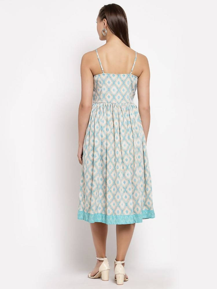 Myshka Women's Multi Crepe Printed Sleeveless Square Neck Casual Dress | Grocsy