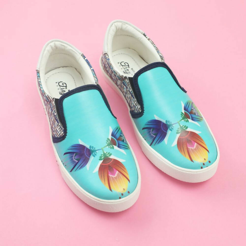 Tiny Bugs Girls Flower Printed Slip Ons Sneakers - Sky Blue | Grocsy